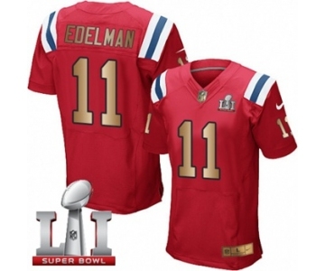 Men's Nike New England Patriots #11 Julian Edelman Elite Red-Gold Alternate Super Bowl LI 51 NFL Jersey