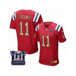 Men's Nike New England Patriots #11 Julian Edelman Elite Red Gold Alternate Super Bowl LI Champions NFL Jersey