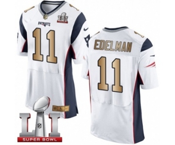 Men's Nike New England Patriots #11 Julian Edelman Elite White-Gold Super Bowl LI 51 NFL Jersey