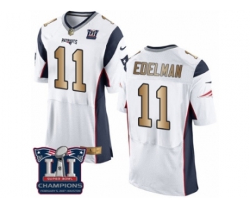 Men's Nike New England Patriots #11 Julian Edelman Elite White Gold Super Bowl LI Champions NFL Jersey