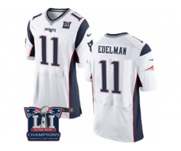 Men's Nike New England Patriots #11 Julian Edelman Elite White Super Bowl LI Champions NFL Jersey