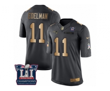 Men's Nike New England Patriots #11 Julian Edelman Limited Black Gold Salute to Service Super Bowl LI Champions NFL Jersey