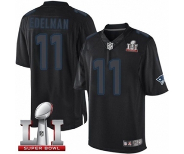 Men's Nike New England Patriots #11 Julian Edelman Limited Black Impact Super Bowl LI 51 NFL Jersey