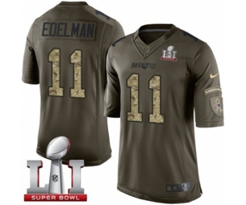 Men's Nike New England Patriots #11 Julian Edelman Limited Green Salute to Service Super Bowl LI 51 NFL Jersey