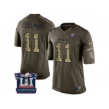 Men's Nike New England Patriots #11 Julian Edelman Limited Green Salute to Service Super Bowl LI Champions NFL Jersey