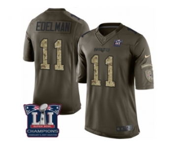 Men's Nike New England Patriots #11 Julian Edelman Limited Green Salute to Service Super Bowl LI Champions NFL Jersey