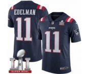 Men's Nike New England Patriots #11 Julian Edelman Limited Navy Blue Rush Super Bowl LI 51 NFL Jersey