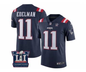 Men's Nike New England Patriots #11 Julian Edelman Limited Navy Blue Rush Super Bowl LI Champions NFL Jersey