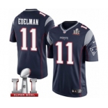 Men's Nike New England Patriots #11 Julian Edelman Limited Navy Blue Team Color Super Bowl LI 51 NFL Jersey