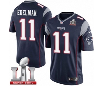 Men's Nike New England Patriots #11 Julian Edelman Limited Navy Blue Team Color Super Bowl LI 51 NFL Jersey