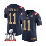 Men's Nike New England Patriots #11 Julian Edelman Limited Navy-Gold Rush Super Bowl LI 51 NFL Jersey