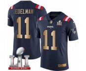 Men's Nike New England Patriots #11 Julian Edelman Limited Navy-Gold Rush Super Bowl LI 51 NFL Jersey