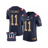 Men's Nike New England Patriots #11 Julian Edelman Limited Navy Gold Rush Super Bowl LI Champions NFL Jersey