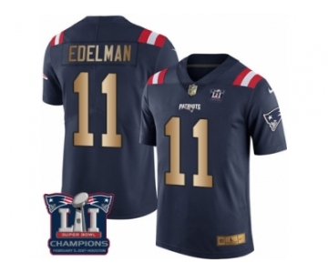 Men's Nike New England Patriots #11 Julian Edelman Limited Navy Gold Rush Super Bowl LI Champions NFL Jersey