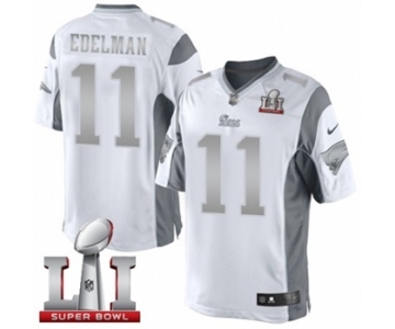 Men's Nike New England Patriots #11 Julian Edelman Limited White Platinum Super Bowl LI 51 NFL Jersey