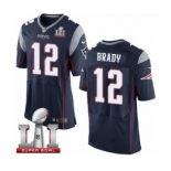 Men's Nike New England Patriots #12 Tom Brady Elite Navy Blue Team Color Super Bowl LI 51 NFL Jersey