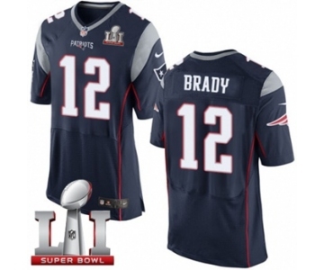 Men's Nike New England Patriots #12 Tom Brady Elite Navy Blue Team Color Super Bowl LI 51 NFL Jersey