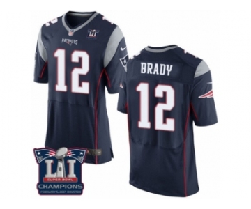 Men's Nike New England Patriots #12 Tom Brady Elite Navy Blue Team Color Super Bowl LI Champions NFL Jersey