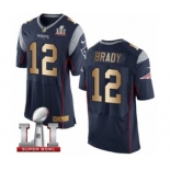 Men's Nike New England Patriots #12 Tom Brady Elite Navy-Gold Team Color Super Bowl LI 51 NFL Jersey