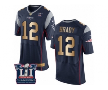 Men's Nike New England Patriots #12 Tom Brady Elite Navy Gold Team Color Super Bowl LI Champions NFL Jersey