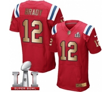 Men's Nike New England Patriots #12 Tom Brady Elite Red-Gold Alternate Super Bowl LI 51 NFL Jersey