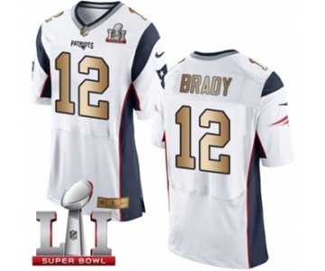 Men's Nike New England Patriots #12 Tom Brady Elite White-Gold Super Bowl LI 51 NFL Jersey