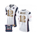 Men's Nike New England Patriots #12 Tom Brady Elite White Gold Super Bowl LI Champions NFL Jersey