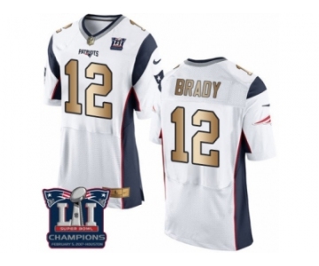 Men's Nike New England Patriots #12 Tom Brady Elite White Gold Super Bowl LI Champions NFL Jersey