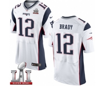 Men's Nike New England Patriots #12 Tom Brady Elite White Super Bowl LI 51 NFL Jersey