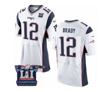 Men's Nike New England Patriots #12 Tom Brady Elite White Super Bowl LI Champions NFL Jersey