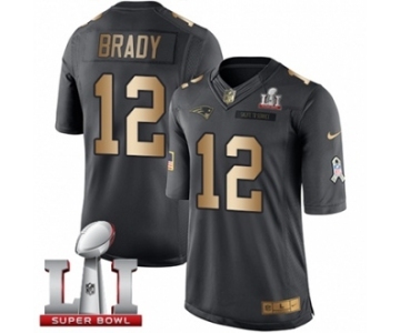 Men's Nike New England Patriots #12 Tom Brady Limited Black-Gold Salute to Service Super Bowl LI 51 NFL Jersey