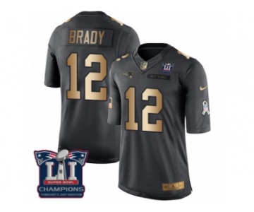 Men's Nike New England Patriots #12 Tom Brady Limited Black Gold Salute to Service Super Bowl LI Champions NFL Jersey