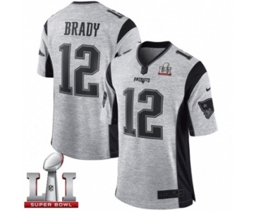 Men's Nike New England Patriots #12 Tom Brady Limited Gray Gridiron II Super Bowl LI 51 NFL Jersey