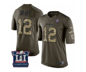 Men's Nike New England Patriots #12 Tom Brady Limited Green Salute to Service Super Bowl LI Champions NFL Jersey