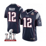 Men's Nike New England Patriots #12 Tom Brady Limited Navy Blue Team Color Super Bowl LI 51 NFL Jersey