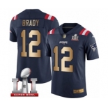 Men's Nike New England Patriots #12 Tom Brady Limited Navy-Gold Rush Super Bowl LI 51 NFL Jersey