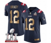 Men's Nike New England Patriots #12 Tom Brady Limited Navy-Gold Rush Super Bowl LI 51 NFL Jersey