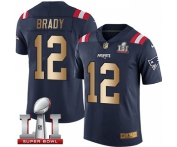 Men's Nike New England Patriots #12 Tom Brady Limited Navy-Gold Rush Super Bowl LI 51 NFL Jersey