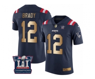 Men's Nike New England Patriots #12 Tom Brady Limited Navy Gold Rush Super Bowl LI Champions NFL Jersey