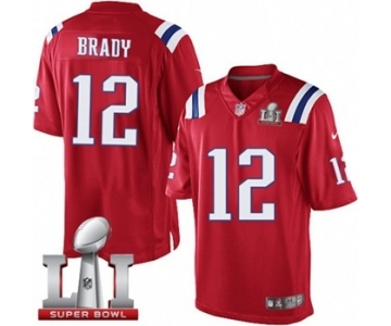 Men's Nike New England Patriots #12 Tom Brady Limited Red Alternate Super Bowl LI 51 NFL Jersey