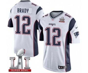 Men's Nike New England Patriots #12 Tom Brady Limited White Super Bowl LI 51 NFL Jersey