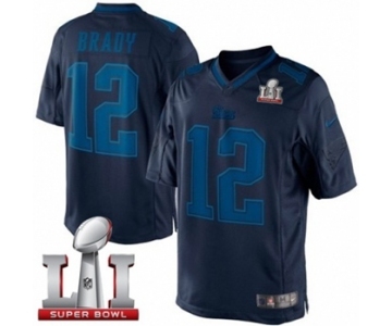 Men's Nike New England Patriots #12 Tom Brady Navy Blue Drenched Limited Super Bowl LI 51 NFL Jersey