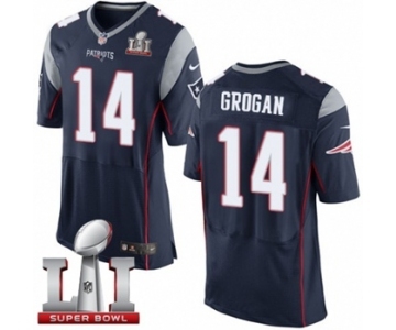 Men's Nike New England Patriots #14 Steve Grogan Elite Navy Blue Team Color Super Bowl LI 51 NFL Jersey