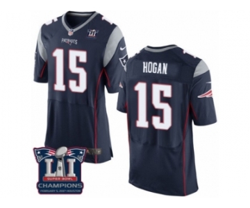 Men's Nike New England Patriots #15 Chris Hogan Elite Navy Blue Team Color Super Bowl LI Champions NFL Jersey