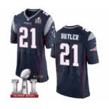 Men's Nike New England Patriots #21 Malcolm Butler Elite Navy Blue Team Color Super Bowl LI 51 NFL Jersey