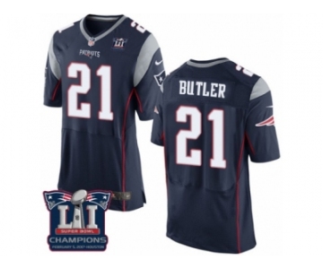 Men's Nike New England Patriots #21 Malcolm Butler Elite Navy Blue Team Color Super Bowl LI Champions NFL Jersey