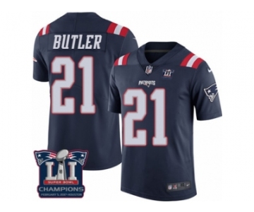 Men's Nike New England Patriots #21 Malcolm Butler Limited Navy Blue Rush Super Bowl LI Champions NFL Jersey