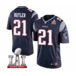 Men's Nike New England Patriots #21 Malcolm Butler Limited Navy Blue Team Color Super Bowl LI 51 NFL Jersey