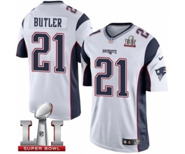 Men's Nike New England Patriots #21 Malcolm Butler Limited White Super Bowl LI 51 NFL Jersey