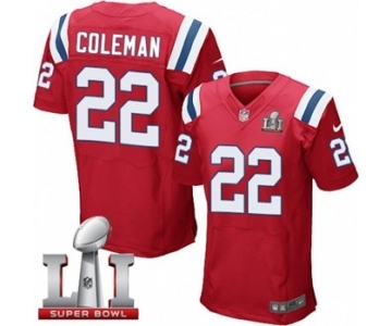 Men's Nike New England Patriots #22 Justin Coleman Elite Red Alternate Super Bowl LI 51 NFL Jersey